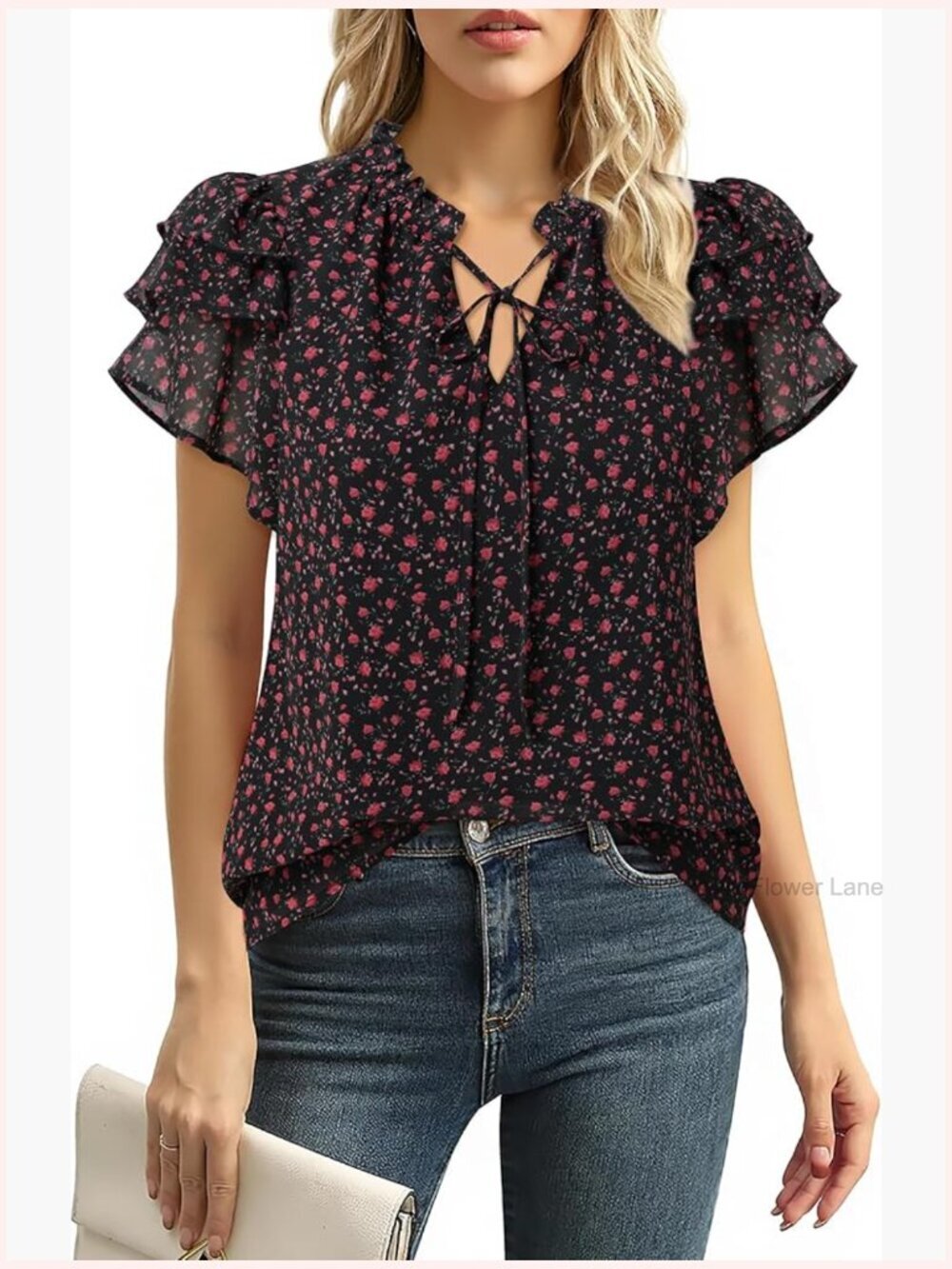 Dressy Casual Ruffle Short Sleeve Blouse Work Top Women Trendy Summer Chiffon